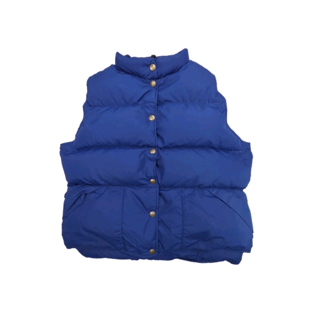 Vintage 80's L.L. Bean Puffer Goose Down Snap Front Vest Women Size L Blue